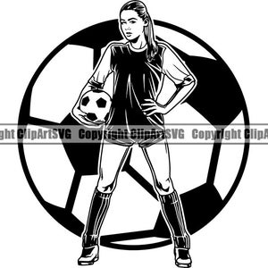 Football Logo femme fille joueur balle célébrer Futball équipe Sport école enfant jeu joueur uniforme. SVG. PNG vecteur Clipart Cricut coupe coupe