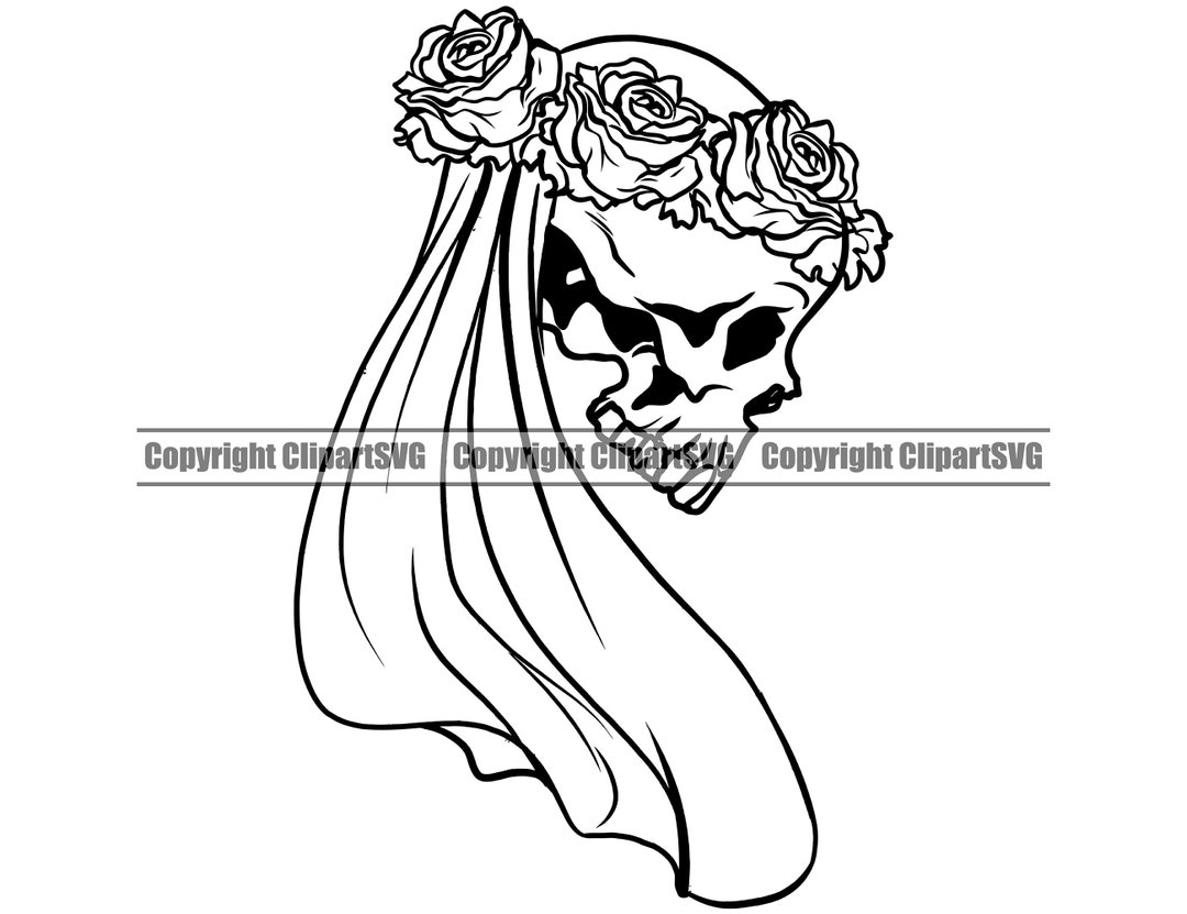Skull Rose Flowers Grin Death Love Dead Head Gothic Wedding Bride ...