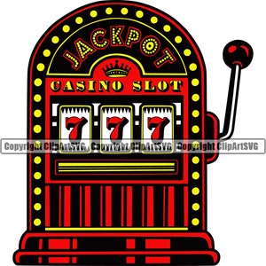 Máquina tragamonedas Jackpot Lucky 777 Casino Bet Money Chip Win Risk Play Win Winner Sign Vegas Spin Game Design Logo SVG PNG Vector Clipart Cut