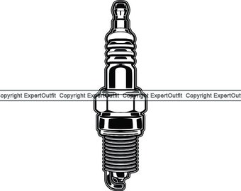 May include: A black and white illustration of a spark plug. The spark plug is a common automotive part used to ignite the fuel in an engine.