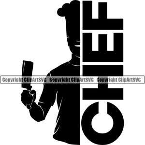 Chef kok Grill koken voedsel keuken grillen BBQ vlees bakken bakken Baker silhouet tekst naam ontwerp logo SVG PNG clipart vector knippen snijden