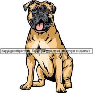 Mastiff hond zitten zitten ras gelukkige glimlach Paw Puppy Pup huisdier K9 Bullmastiff Engels Dogue De Bordeaux Logo SVG PNG Clipart Vector knippen snijden