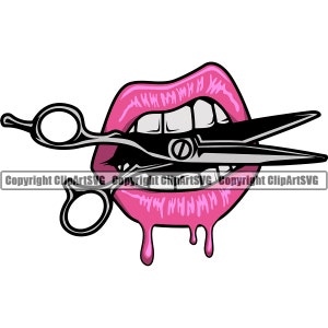 Lippen Beiss Schere But Barber Hairstylist Tropf Tropf Mund Maske Frau Weiblich Mädchen Schönheit Sexy Design Logo SVG PNG Clipart Vektor geschnitten Datei