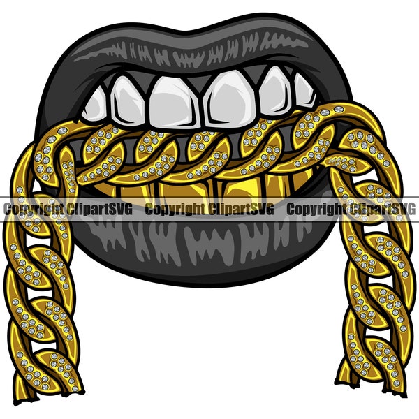 Gold Teeth Bite Big Diamond Chain Mouth Grillz Grill Thug Gangster Mean Mug Pose Doctor Mask Hot Art Design Logo SVG PNG Clipart Vector Cut