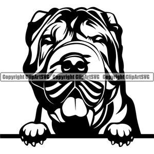 Shar Pei Hunderasse Spähen Peek-A-Boo Happy Paw Puppy Welpe Haustier K9 Chinese Chow Chow Art Design Logo SVG PNG Clipart Vektor Schneiden Schneiden
