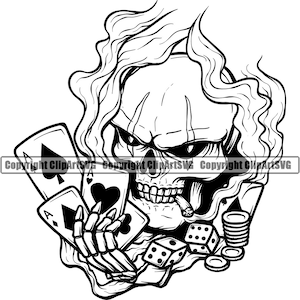 Tête de mort Joker Poker Pocket Aces Texas Holdem bouffon mort mal tuer tueur tatouage OS Clown Art Design Logo SVG PNG Clipart vectoriel coupe fichier