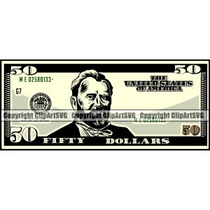 50 Fifty Dollar Bill Papiergeld Bargeld Rich Dead Präsident Banknote Usd Reichtum Ad Zeichen Art Design Element Logo SVG PNG Clipart Vektor Cut