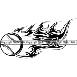 Baseball Logo #60 Ball Motion Fire Flames Player Bat League Equipment Team Game Field Sports Sign.SVG .PNG Clipart Vector Cricut Cut Cutting