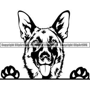 Deutscher Schäferhund Spähen Peek-A-Boo Rasse Glücklich Pfote Puppy Welpe Haustier Clip Art K-9 Cop Polizei Logo SVG PNG Clipart Vektor Cricut Cut Cutting