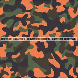 Orange Camo Camouflage Seamless Pattern War Print Military Hunt Wrap Cover Graphic Design Decor Art Logo SVG PNG Clipart Vector Cut File