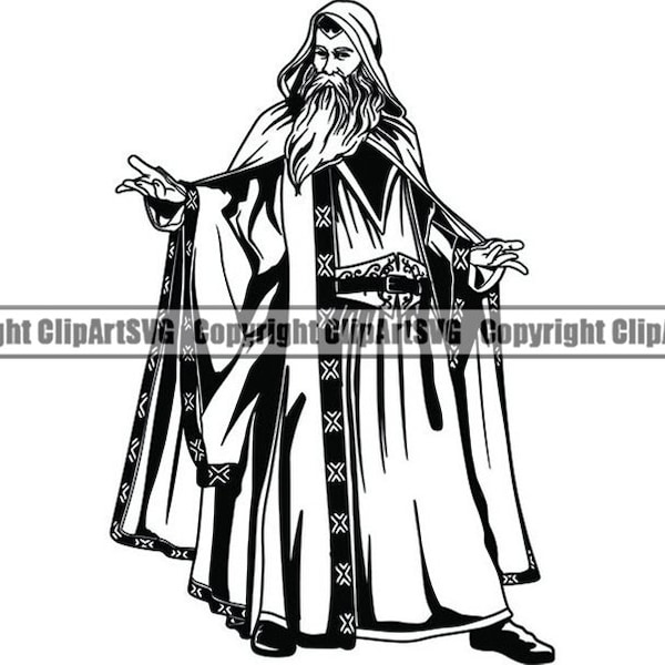 Male Wizard #2 Man Magic Fantasy Halloween Magician Costume Sorcerer Person Dark Witchcraft .SVG .PNG Clipart Clipart Vector Cut Cutting