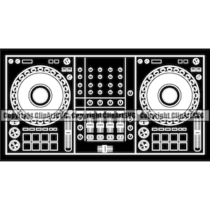 DJ Setup Muziek Draaitafel Platenspeler Mixer Disc Jockey Album Vinyl Club Stereo Retro Sound Design Art Logo SVG PNG Vector Clipart Cut File