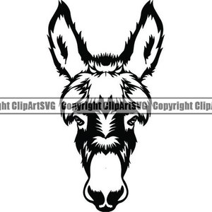 Burro Ass #1 Cabeça Fazenda Animal Doméstico Pet Face Mascote Cartoon Burro Mule Horse Gado Logo .SVG .PNG Clipart Vector Cricut Cut Cutting