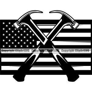 Construction Hammer USA US Flag Worker Work Home House Repair Job Service Tool Build Fix Design Shop Design Logo SVG Png Clipart Vector Cut