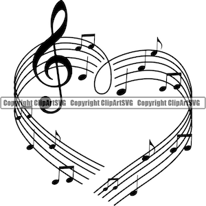 Nota musical coração símbolo de amor clave de sol folha musical elemento de design clássico artista arte sinal ilustração logotipo svg corte de vetor png