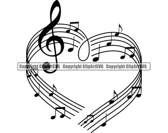 Music Note Heart Love Symbol Treble Clef Sheet Musical Classical Design Element Artist Art Sign Illustration Logo SVG PNG Vector Cut Cutting