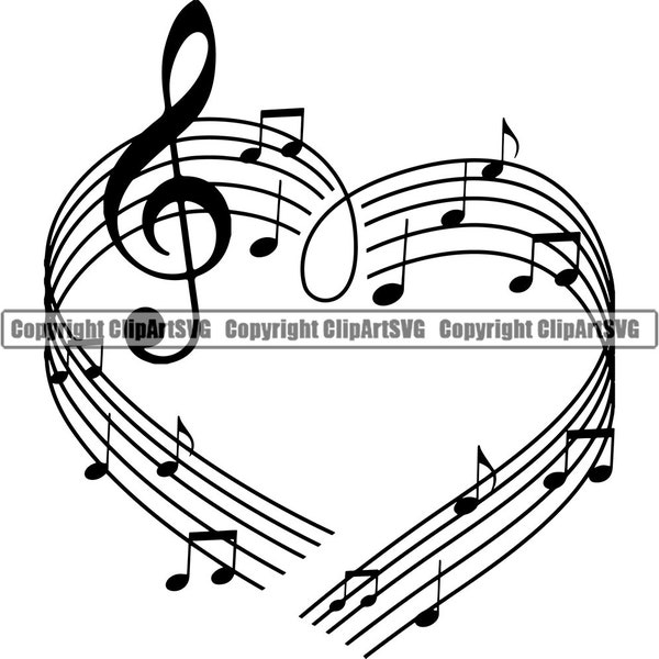 Music Note Heart Love Symbol Treble Clef Sheet Musical Classical Design Element Artist Art Sign Illustration Logo SVG PNG Vector Cut Cutting