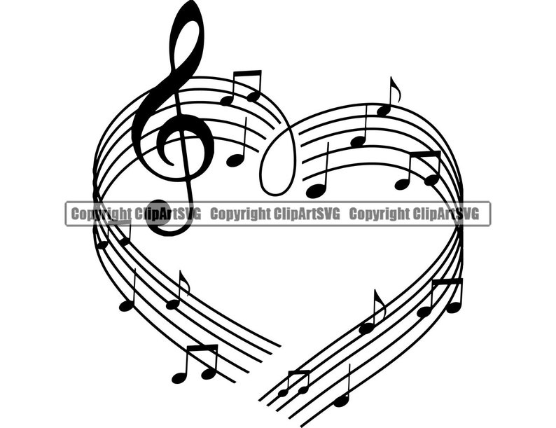 Music Note Heart Love Symbol Treble Clef Sheet Musical Classical Design ...
