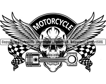 Custom Motorcycle Skull Piston Wings Biker Riding Leather Jacket Wings Bike Biker Rider Chopper Moped Motor Logo SVG  PNG Clipart Vector Cut