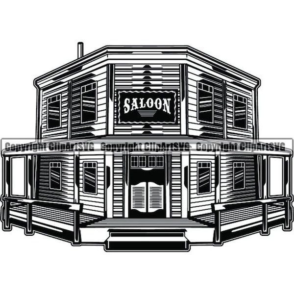 Saloon #1 Western West Old Wild Retro Wooden Rustic Vintage Building Wood Bar Door Alcohol .SVG .PNG Clipart Clipart Vector Cut Cutting