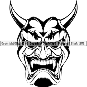 Hannya Mask Japanese Tattoo Traditional Asian Oriental Art Artwork Japan Demon Devil Evil Deco Design Logo SVG PNG Vector Clipart Cut File