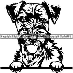 Airedale Dog Peeking Peek-A-Boo Happy Breed Puppy Animal Pedigree Purebred Fox Terrier Art Design Logo PNG SVG Clipart Vector Cut Cutting