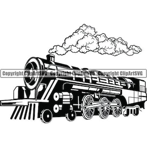 Steam Engine #49 Train Locomotive Smoke Vintage Railroad Railway Track Transportation Retro Logo .SVG .PNG Clipart Vector Cricut Cut Cutting