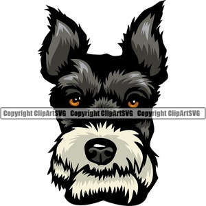Schnauzer hondenras hoofd gezicht glimlach Paw Puppy Pup Pet Shop Canine K9 miniatuur Giant Art Design Logo SVG PNG Clipart Vector knippen snijden bestand