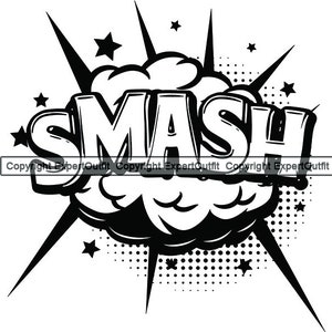 Komische toelichting Smash actie Blast rook wolk Spikes sterren roepen stem tekst ontwerpelement Logo.SVG. PNG Clipart Vector Cricut knippen snijden