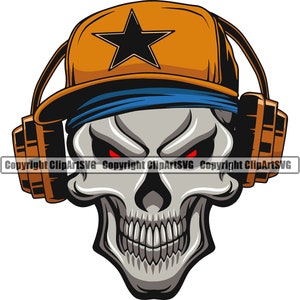 Musik DJ DJ Skeleton Skull Mütze Kopfhörer Turntable Spin Record Mixer Disc Jockey Vinyl Club Design Logo SVG PNG Vektor Clipart geschnitten Datei