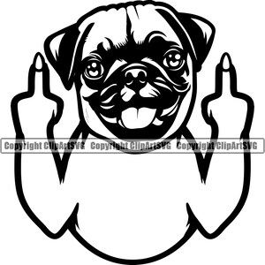 Pug Dog Middle Finger Breed Paw Puppy Pup Pet K-9 Funny Art Silhouette Design Element Logo SVG PNG Clipart Vector Cricut Cut Cutting File
