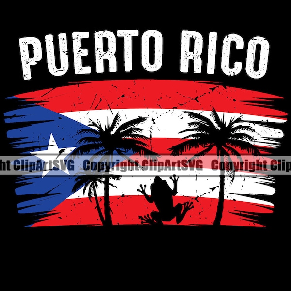 Puerto Rico Rican Frog Rana Distressed Flag Palm Tree Island Country National Nation Symbol Sign Art Logo SVG PNG Clipart Vector Cut File