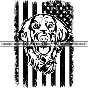 Golden Retriever Dog USA Distressed Flag America American Breed Puppy Pup Pet Art Design Element Logo SVG PNG Clipart Cricut Vector Cut File