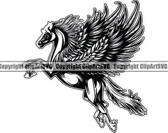 Pegasus #2 Fantasy Horse Wing Mythological Creature Animal Thoroughbred Horseback Design Art Logo.SVG .PNG Clipart Vector Cricut Cut Cutting