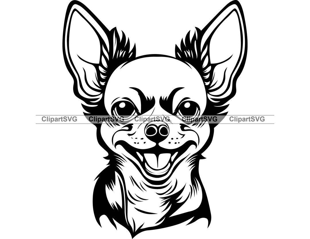 Chihuahua Smiling Dog Head Cute Puppy Face Canine Animal Pet Portrait Paw Print Cartoon Drawing ...