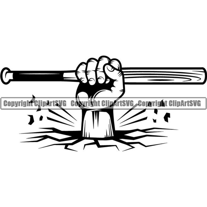 Baseball Logo 38 Hand Holding Wood Bat Cracked Ground Sports Etsy
