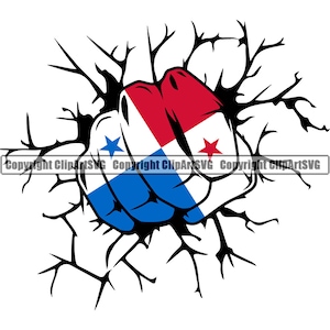 Panama Panamanian Fist Punch Hit Break Wall Flag Country World Nation Map Sign Design Element Logo SVG PNG Clipart Vector Cutting Cut File