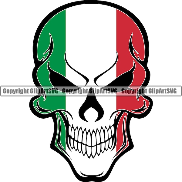 Italy Italian Italia Skull Shaped World National Nation Flag Logo Art .JPG .PNG Clipart Clip Art Design Graphic Download Printable File