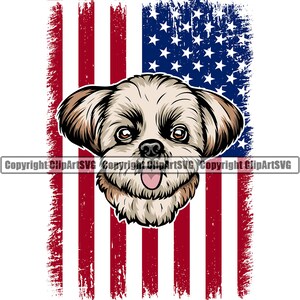Shih Tzu Dog USA Distressed Flag America American Breed Puppy Pet Art Silhouette Design Element Logo SVG PNG Clipart Cricut Vector Cut File