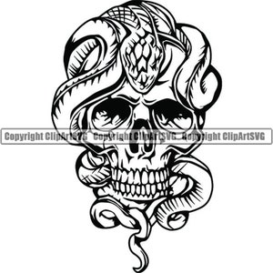 Totenkopf #55 Schlange Tod Evil Kill Killer Tattoo Menschliches Körperteil Skelett Knochen Biss Reißzähne Design Logo .SVG.PNG Clipart Vektor Cricut Cut Schneiden Schneiden