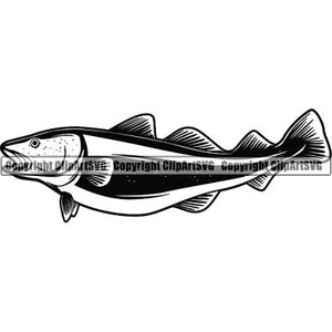 Cod Fish #1 Atlantic Fishing Angling Freshwater Lake River Pond Animal Wildlife Food Seafood Logo.SVG .PNG Clipart Vector Cricut Cut Cutting