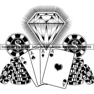 Casinò Scommessa Soldi Chip Fortuna Vinci Rischio Gioca a Poker Slot Machine Craps Diamond Vegas Tavolo Gioco di carte Design Art Logo SVG PNG Vector Clipart Cut