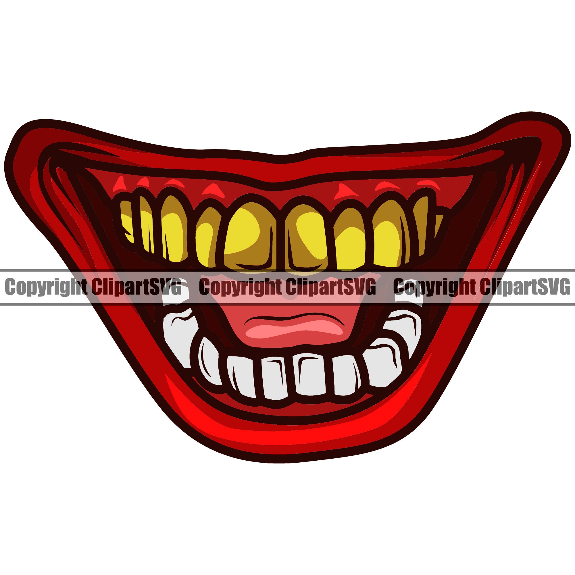 Joker Smile Gold Teeth Thug Clown Scary Mouth Mask Evil Grin | Etsy