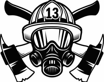 Firefighter Logo #1 Firefighting Rescue Helmet Mask Axes Fireman Fighting Fire .SVG .EPS .PNG Digital Clipart Vector Cricut Cut Cutting File