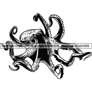 Octopus #1 Pet Squid Animal Fish Aquarium Tropical Ocean Reef Exotic Seafood Marine Life Logo .SVG .PNG Clipart Vector Cricut Cut Cutting