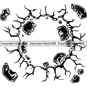 Object explodeert door gebarsten gat muur vloer pauze hit smash maken gebroken scheur stukken ontwerp element logo SVG PNG clipart vector knippen