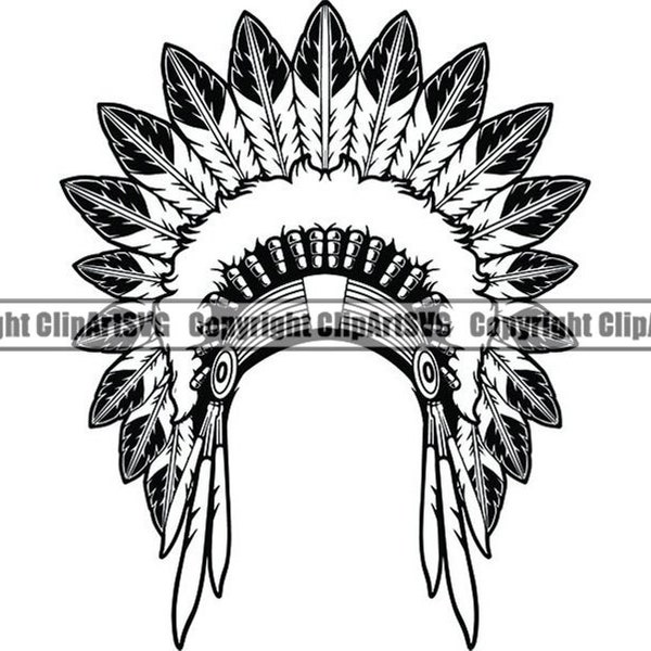 Indian Headdress #5 Native American Head Dress Tribe Chief Costume Ornate Feather Tattoo Logo .SVG .EPS .PNG Vector Cricut Cut Cutting File