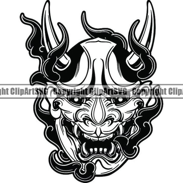 Hannya Mask #1 Japanese Tattoo Traditional Asian Oriental Art Artwork Illustration Japan Logo .SVG .PNG Clipart Vector Cricut Cut Cutting