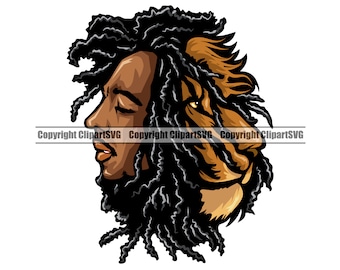 Africa African Black Man Lion Flag Dread Braid Marijuana Tree Leaf Pot Weed Cannabis Music Design Logo SVG Clipart Vector Cut Cutting File
