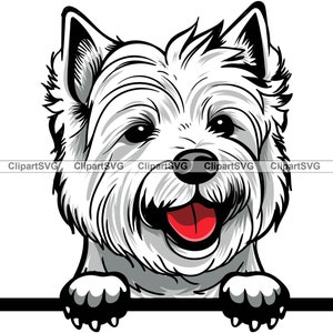West Highland White Terriër glimlachend gluren hond schattige puppy hoofd hond huisdier Westie Paw tekening kunst logo tattoo ontwerp SVG PNG knippen snijden